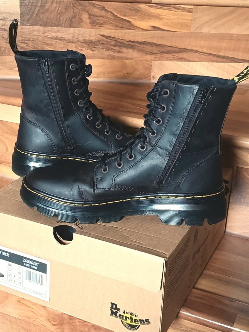 Dr. Martens DARK BROWN Oiled Leather Combat Boots with CUSTOM ZIPPER